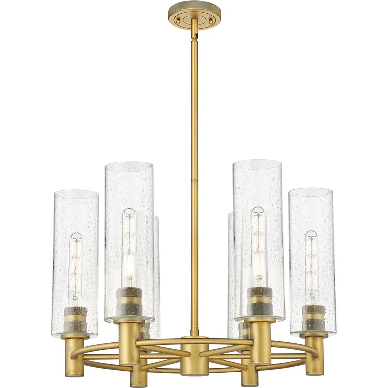 Crown Point 6 Light 24 inch Brushed Brass Chandelier Ceiling Light in Seedy Glass