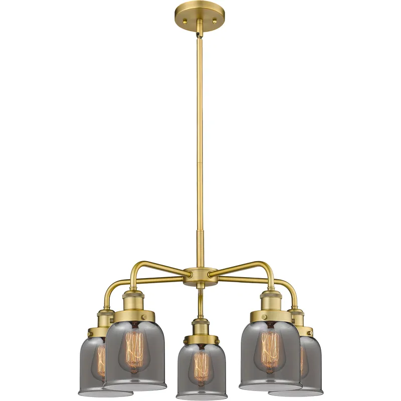 Bell 5 Light 23 inch Brushed Brass Chandelier Ceiling Light in Light Smoke Glass
