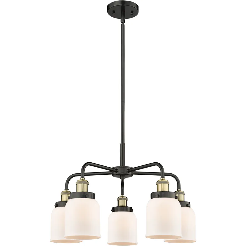 Bell 5 Light 23 inch Black Antique Brass Chandelier Ceiling Light in Matte White Glass
