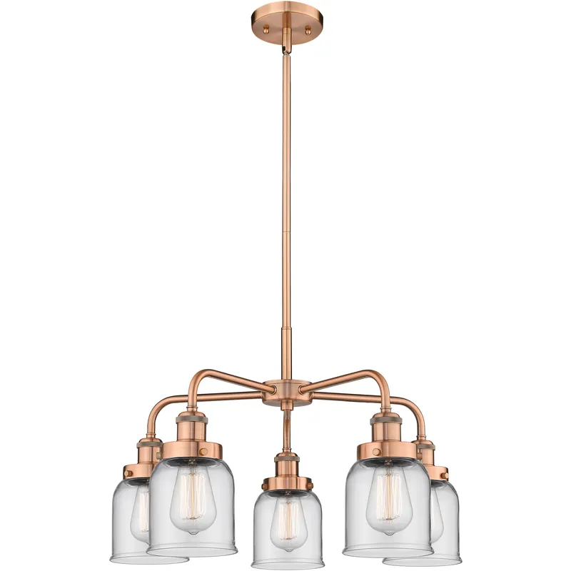Bell 5 Light 23 inch Antique Copper Chandelier Ceiling Light in Clear Glass