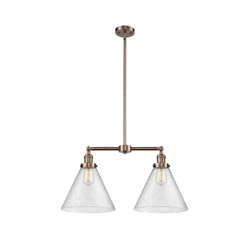 Franklin Restoration X-Large Cone LED 21 inch Antique Copper Chandelier Ceiling Light in Seedy Glass, Franklin Restoration