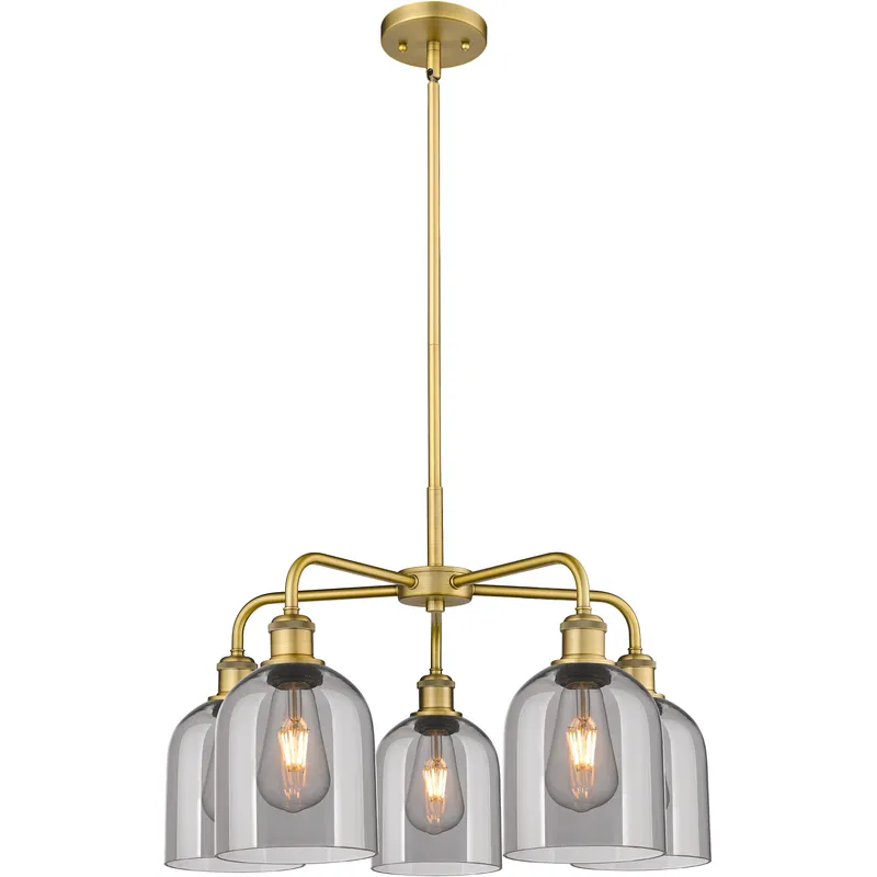 Ballston Bella 5 Light 23.5 inch Brushed Brass Stem Hung Chandelier Ceiling Light in Light Smoke Glass