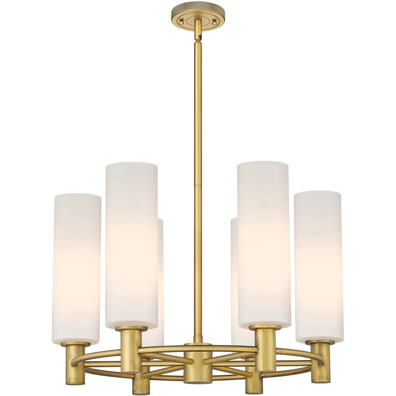 Crown Point 6 Light 24 inch Brushed Brass Chandelier Ceiling Light in Matte White Glass