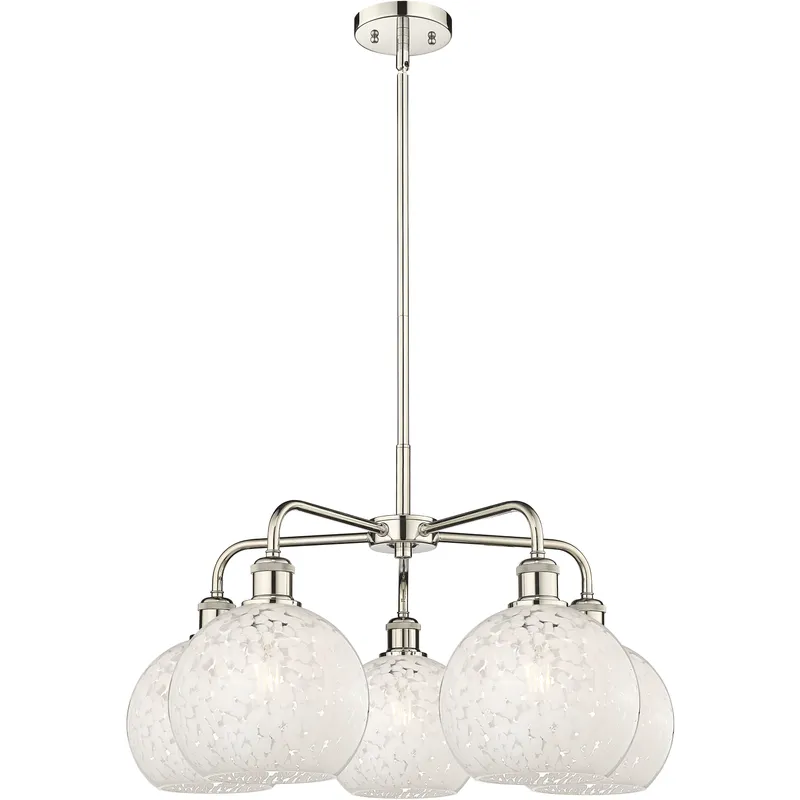 Ballston White Mouchette 5 Light 26 inch Polished Nickel Stem Hung Chandelier Ceiling Light