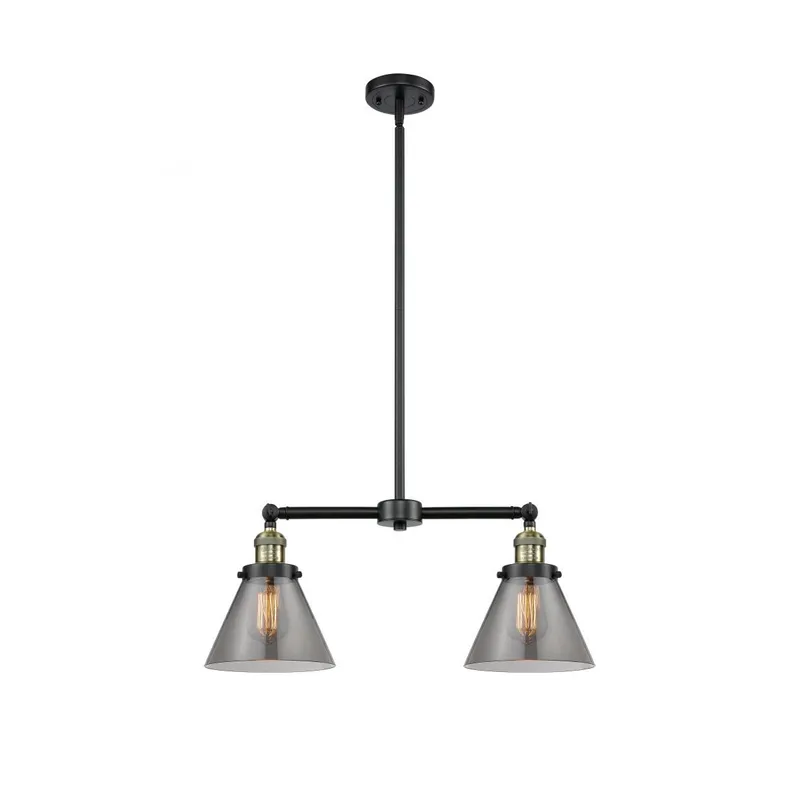 Franklin Restoration Large Cone 2 Light 21 inch Black Antique Brass Chandelier Ceiling Light in Plated Smoke Glass, Franklin Restoration