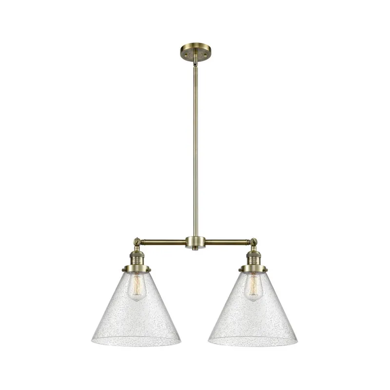 Franklin Restoration X-Large Cone LED 21 inch Antique Brass Chandelier Ceiling Light in Seedy Glass, Franklin Restoration