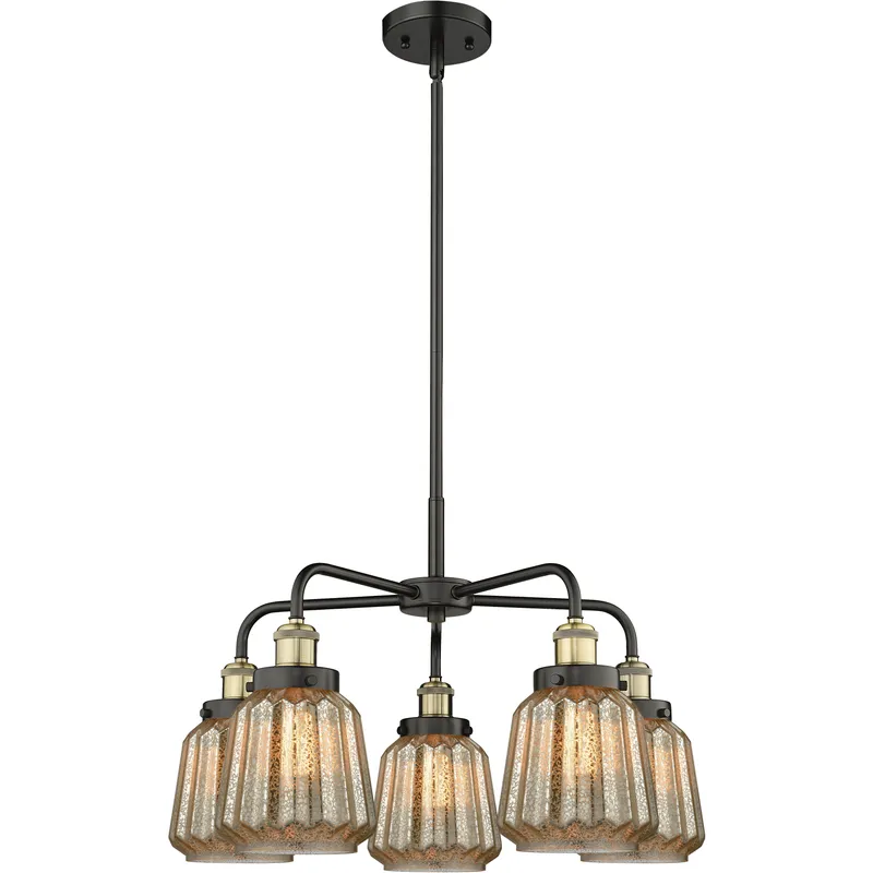 Chatham 5 Light 24.5 inch Black Antique Brass Chandelier Ceiling Light in Mercury Glass