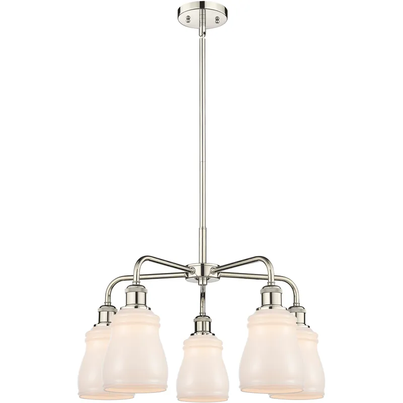 Ellery 5 Light 22.75 inch Polished Nickel Chandelier Ceiling Light in White Glass
