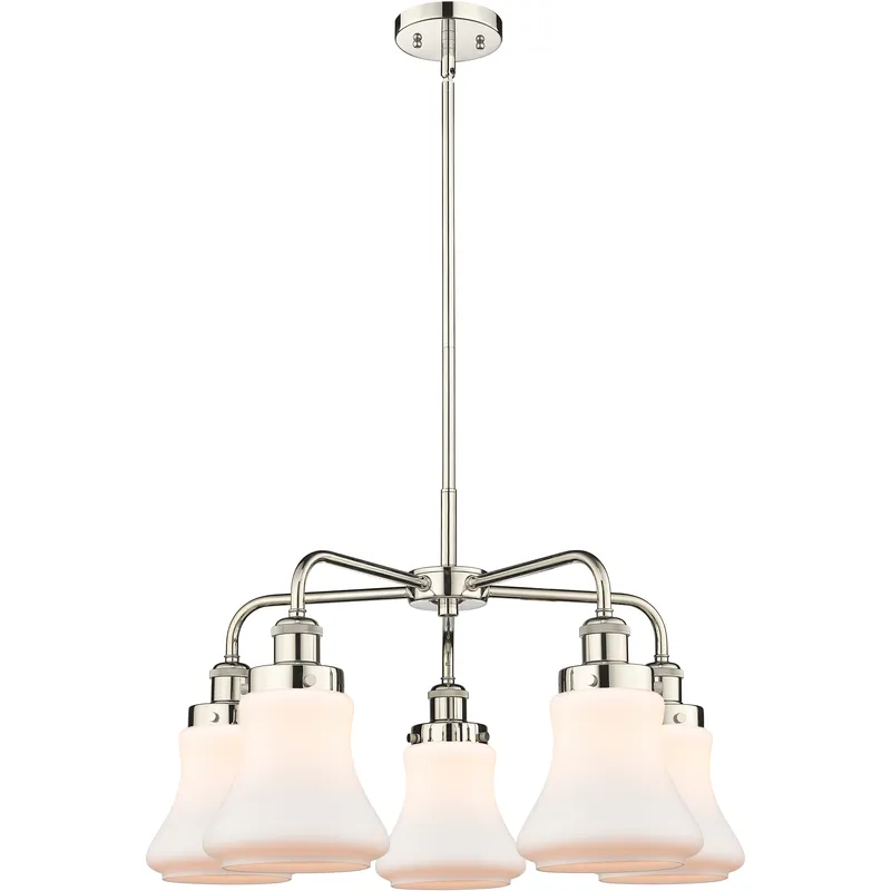 Bellmont 5 Light 24 inch Polished Nickel Chandelier Ceiling Light in Matte White Glass