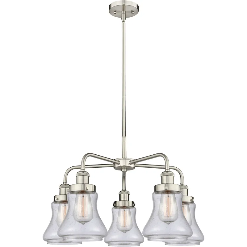 Bellmont 5 Light 24 inch Satin Nickel Chandelier Ceiling Light in Seedy Glass