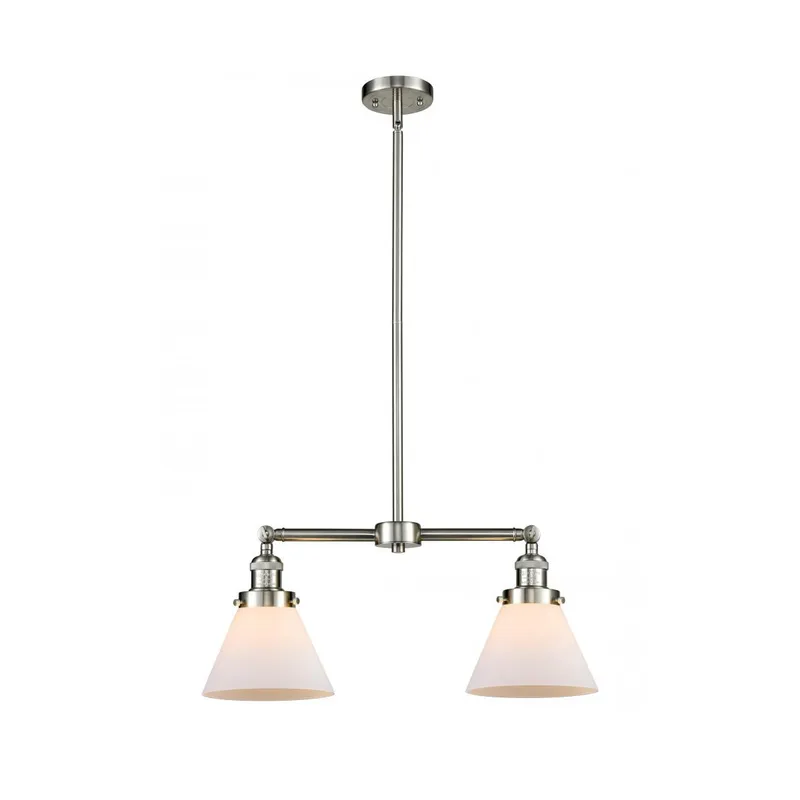 Franklin Restoration Large Cone 2 Light 21 inch Brushed Satin Nickel Chandelier Ceiling Light in Matte White Glass, Franklin Restoration