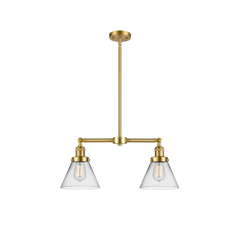Franklin Restoration Large Cone 2 Light 21 inch Satin Gold Chandelier Ceiling Light in Clear Glass, Franklin Restoration
