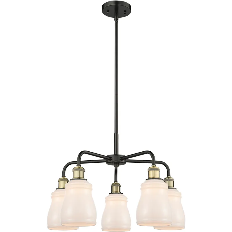 Ellery 5 Light 22.75 inch Black Antique Brass Chandelier Ceiling Light in White Glass