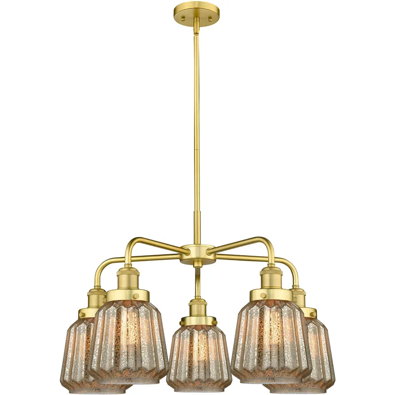 Chatham 5 Light 24.5 inch Satin Gold Chandelier Ceiling Light in Mercury Glass