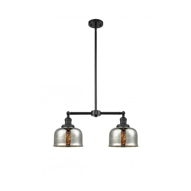 Franklin Restoration Large Bell LED 24 inch Matte Black Chandelier Ceiling Light in Silver Plated Mercury Glass, Franklin Restoration