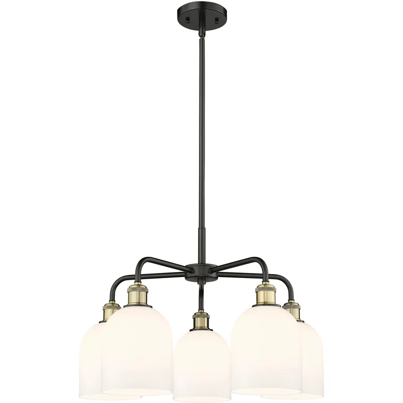 Ballston Bella 5 Light 23.5 inch Black Antique Brass Stem Hung Chandelier Ceiling Light in Gloss White Glass