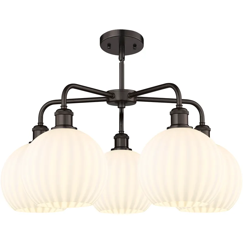 Ballston White Venetian 5 Light 26 inch Oil Rubbed Bronze Stem Hung Chandelier Ceiling Light