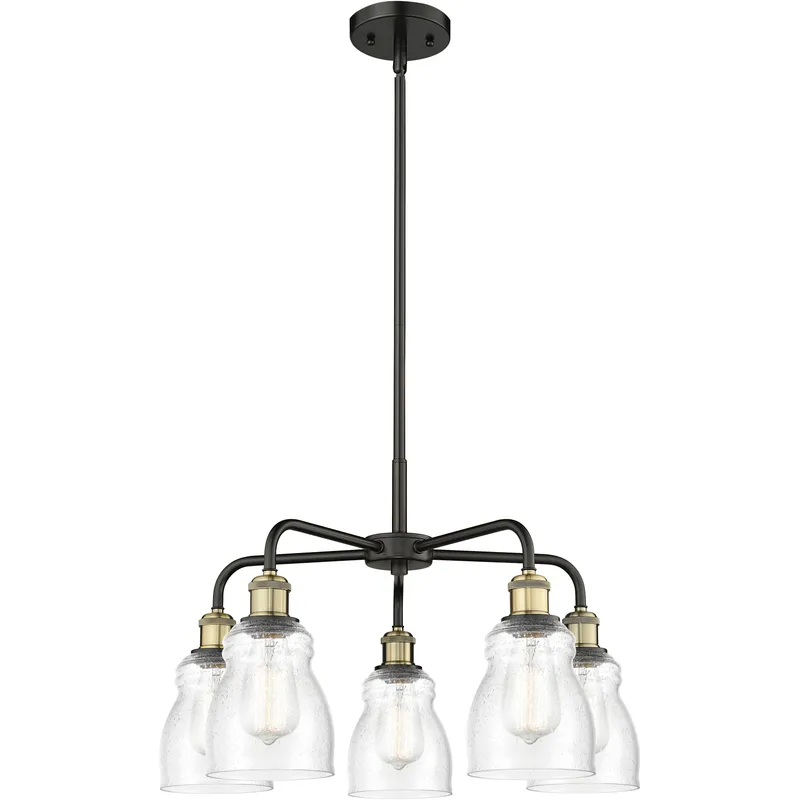 Ellery 5 Light 22.75 inch Black Antique Brass Chandelier Ceiling Light in Seedy Glass
