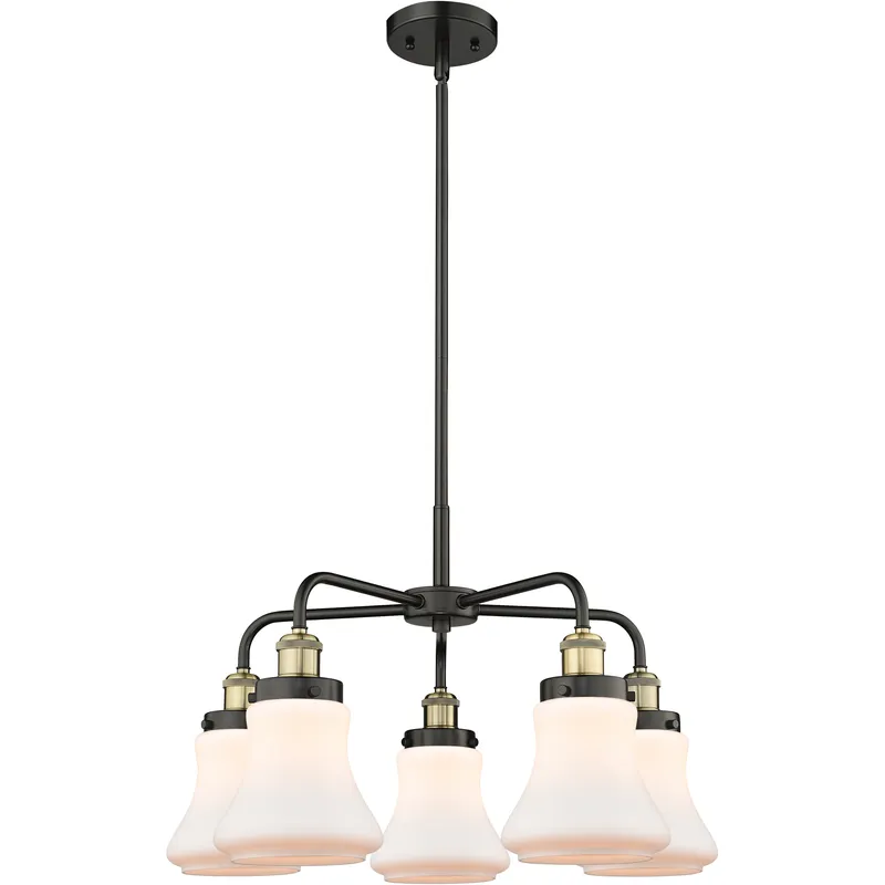 Bellmont 5 Light 24 inch Black Antique Brass Chandelier Ceiling Light in Matte White Glass