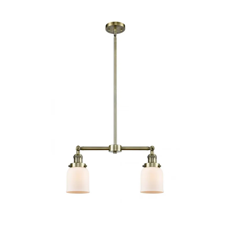 Franklin Restoration Small Bell 2 Light 21 inch Antique Brass Chandelier Ceiling Light in Matte White Glass, Franklin Restoration