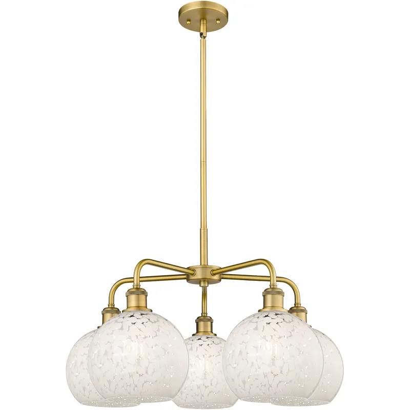 Ballston White Mouchette 5 Light 26 inch Brushed Brass Stem Hung Chandelier Ceiling Light