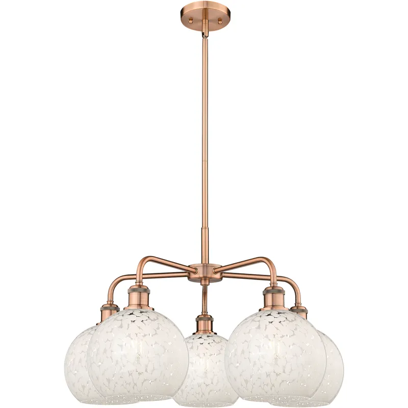 Ballston White Mouchette 5 Light 26 inch Antique Copper Stem Hung Chandelier Ceiling Light