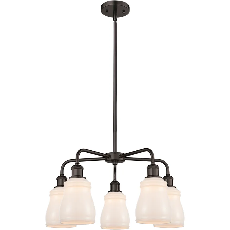 Ellery 5 Light 22.75 inch Oil Rubbed Bronze Chandelier Ceiling Light in White Glass