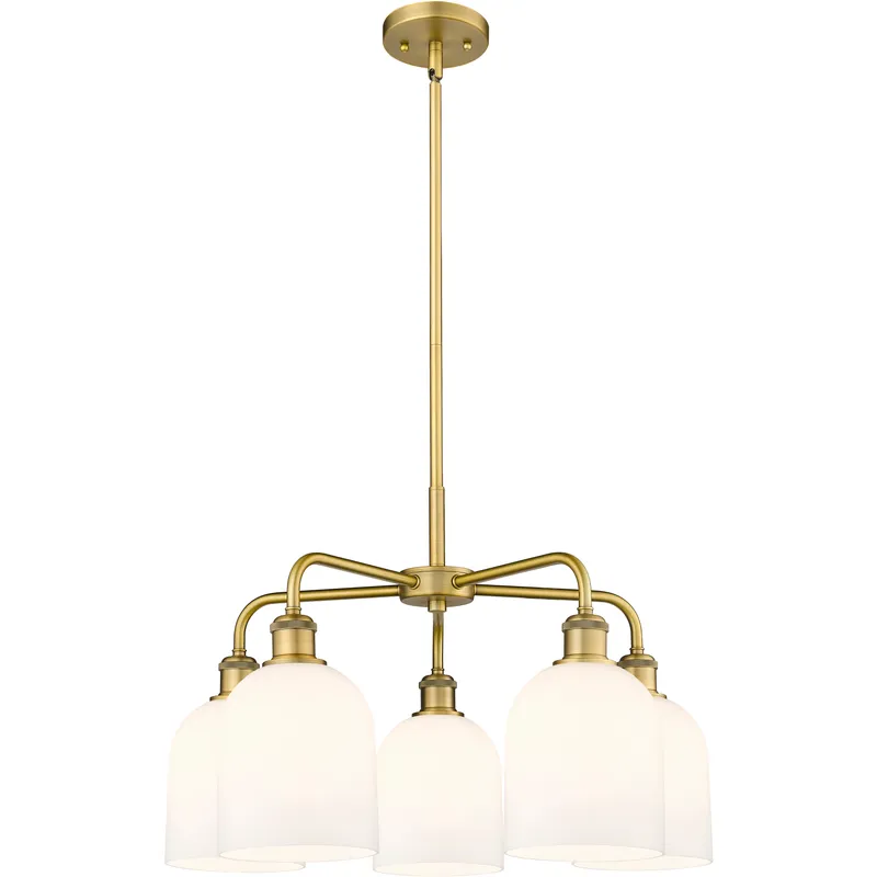Ballston Bella 5 Light 23.5 inch Brushed Brass Stem Hung Chandelier Ceiling Light in Gloss White Glass