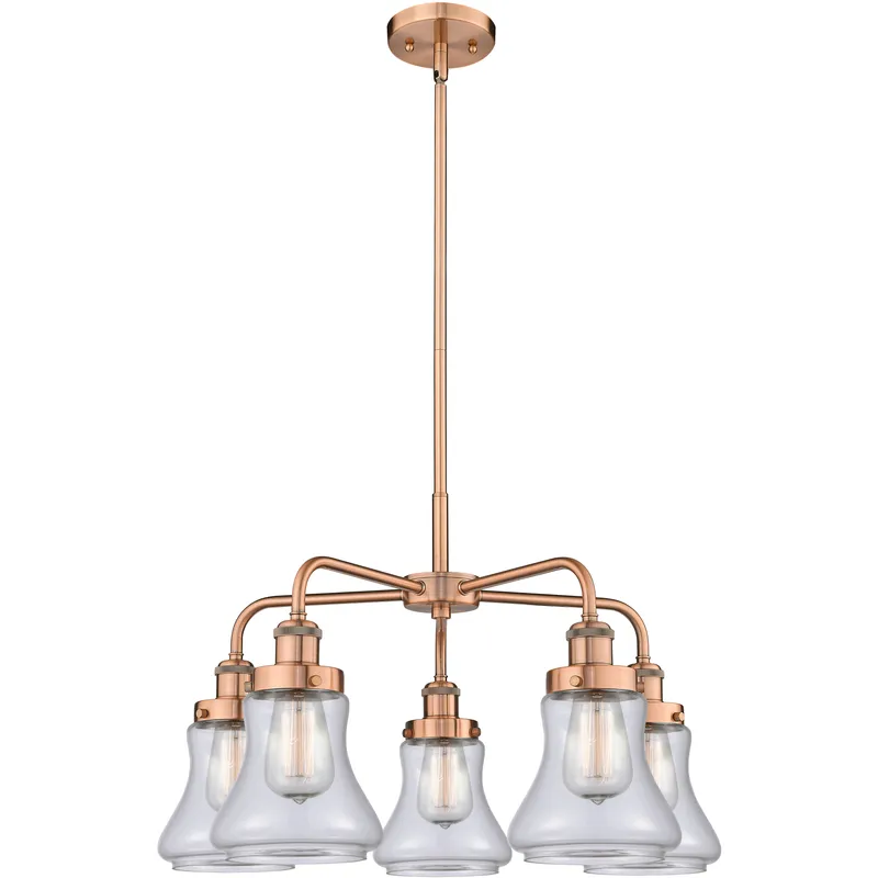 Bellmont 5 Light 24 inch Antique Copper Chandelier Ceiling Light in Clear Glass