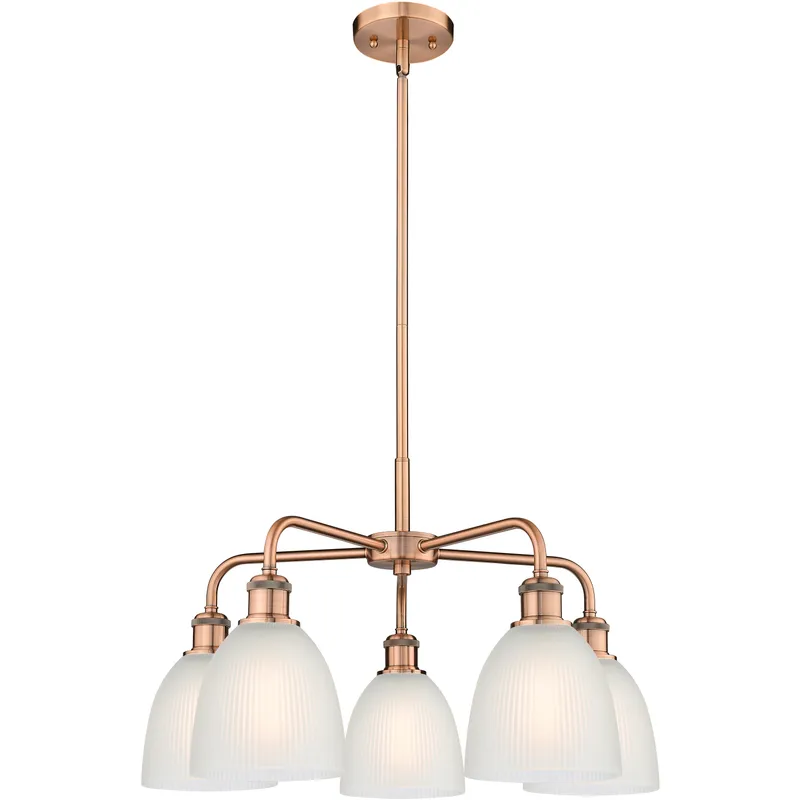 Castile 5 Light 24 inch Antique Copper Chandelier Ceiling Light in White Glass
