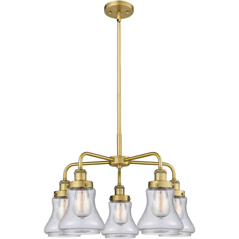 Bellmont 5 Light 24 inch Brushed Brass Chandelier Ceiling Light in Seedy Glass