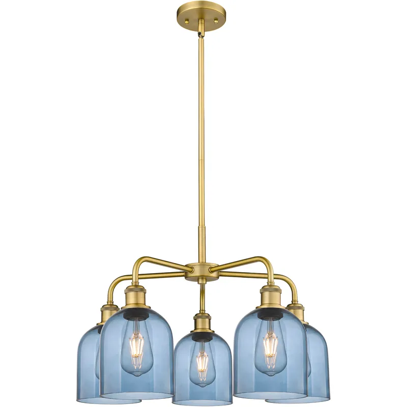 Ballston Bella 5 Light 23.5 inch Brushed Brass Stem Hung Chandelier Ceiling Light in Princess Blue Glass