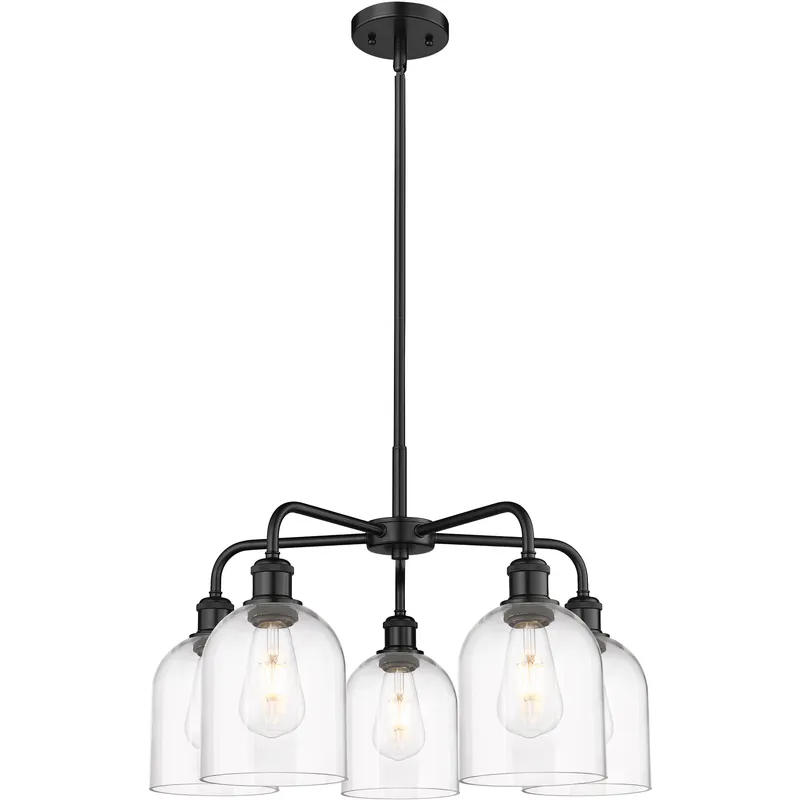 Ballston Bella 5 Light 23.5 inch Matte Black Stem Hung Chandelier Ceiling Light in Clear Glass