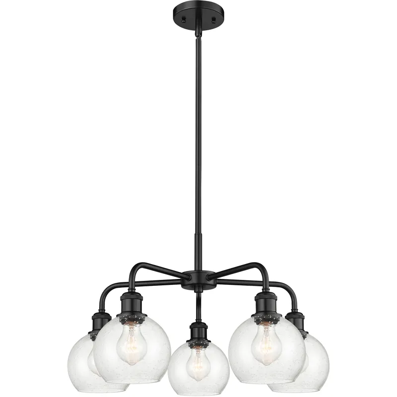 Athens 5 Light 24 inch Matte Black Chandelier Ceiling Light in Seedy Glass