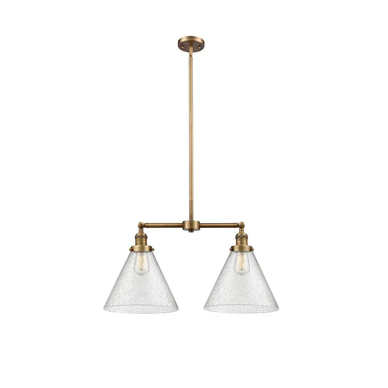 Franklin Restoration X-Large Cone LED 21 inch Brushed Brass Chandelier Ceiling Light in Seedy Glass, Franklin Restoration