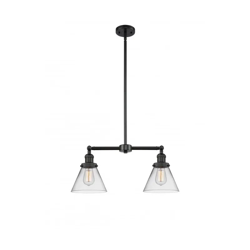 Franklin Restoration Large Cone 2 Light 21 inch Matte Black Chandelier Ceiling Light in Clear Glass, Franklin Restoration