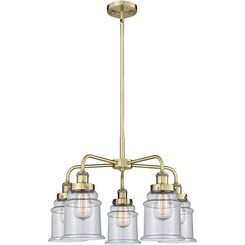 Canton 5 Light 24 inch Antique Brass Chandelier Ceiling Light in Seedy Glass