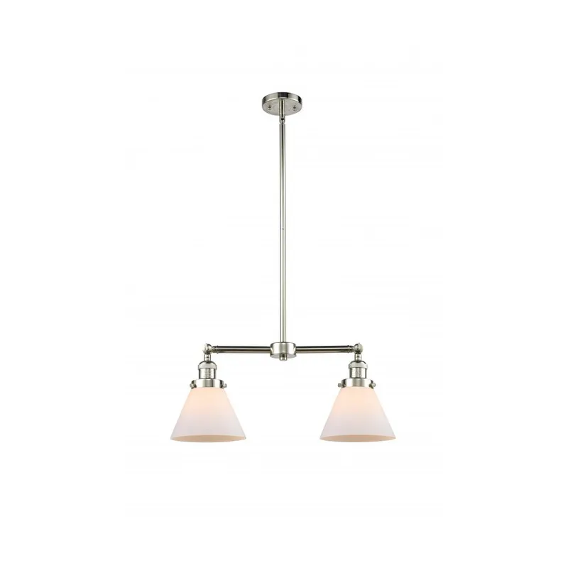Franklin Restoration Large Cone 2 Light 21 inch Polished Nickel Chandelier Ceiling Light in Matte White Glass, Franklin Restoration
