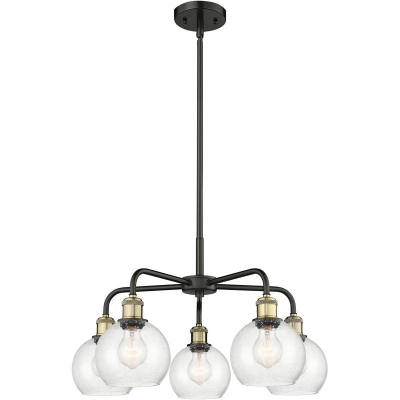 Athens 5 Light 24 inch Black Antique Brass Chandelier Ceiling Light in Seedy Glass