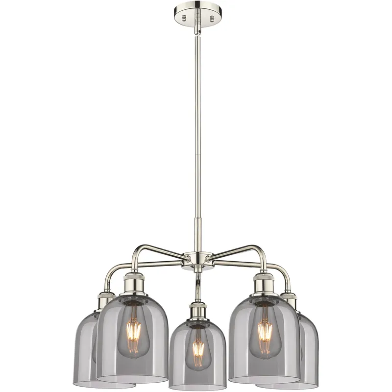 Ballston Bella 5 Light 23.5 inch Polished Nickel Stem Hung Chandelier Ceiling Light in Light Smoke Glass