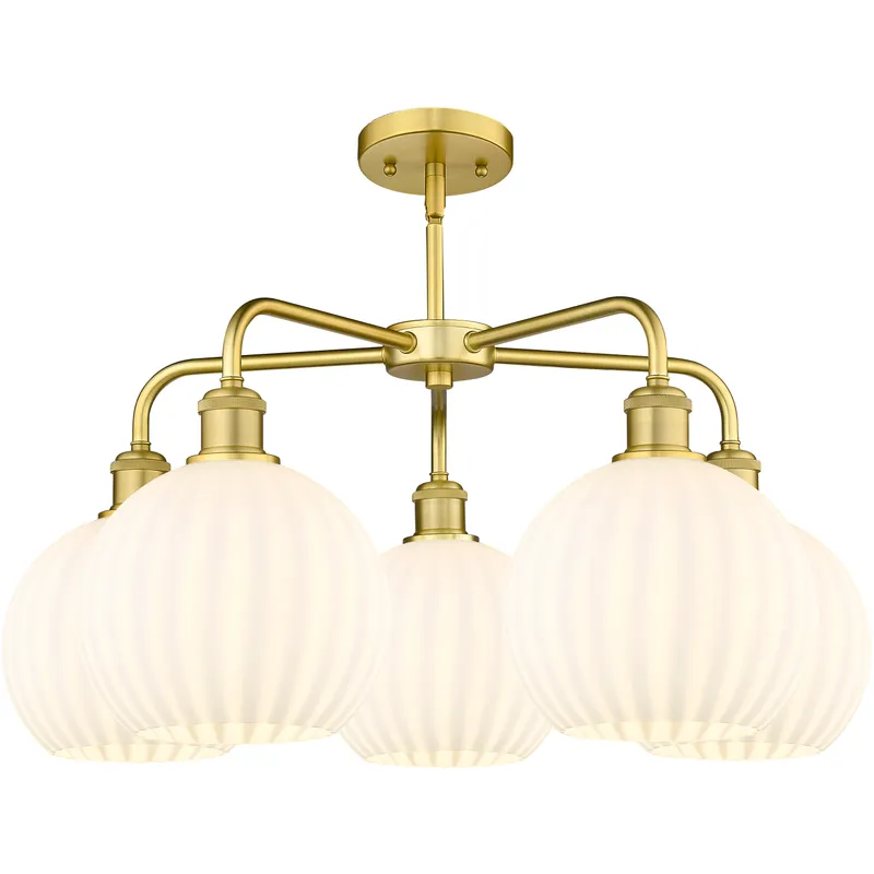 Ballston White Venetian 5 Light 26 inch Satin Gold Stem Hung Chandelier Ceiling Light