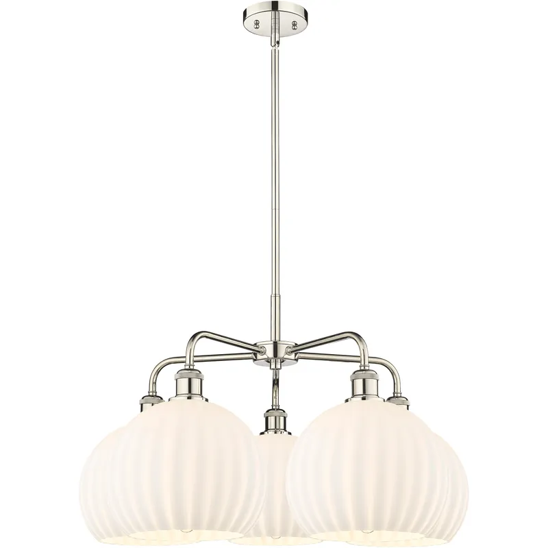 Ballston White Venetian 5 Light 28 inch Polished Nickel Stem Hung Chandelier Ceiling Light