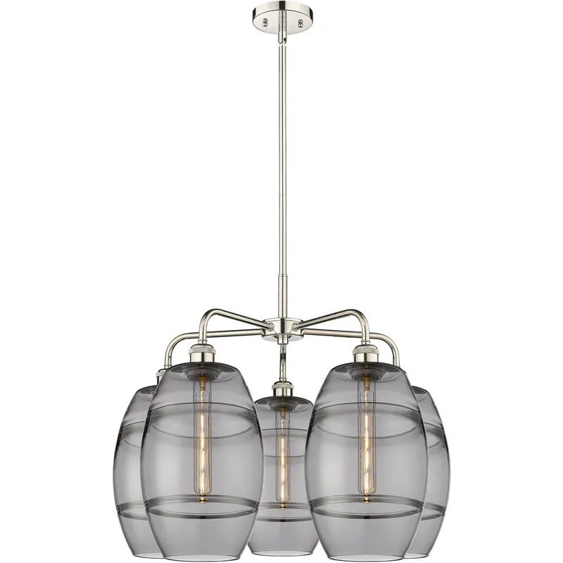 Ballston Vaz 5 Light 26 inch Polished Nickel Stem Hung Chandelier Ceiling Light in Light Smoke Glass