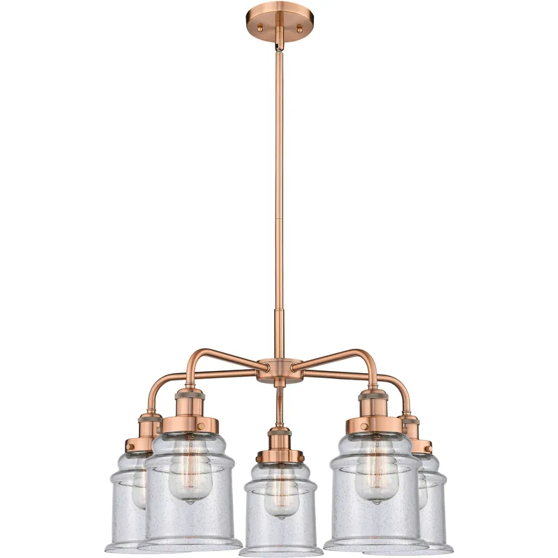 Canton 5 Light 24 inch Antique Copper Chandelier Ceiling Light in Seedy Glass