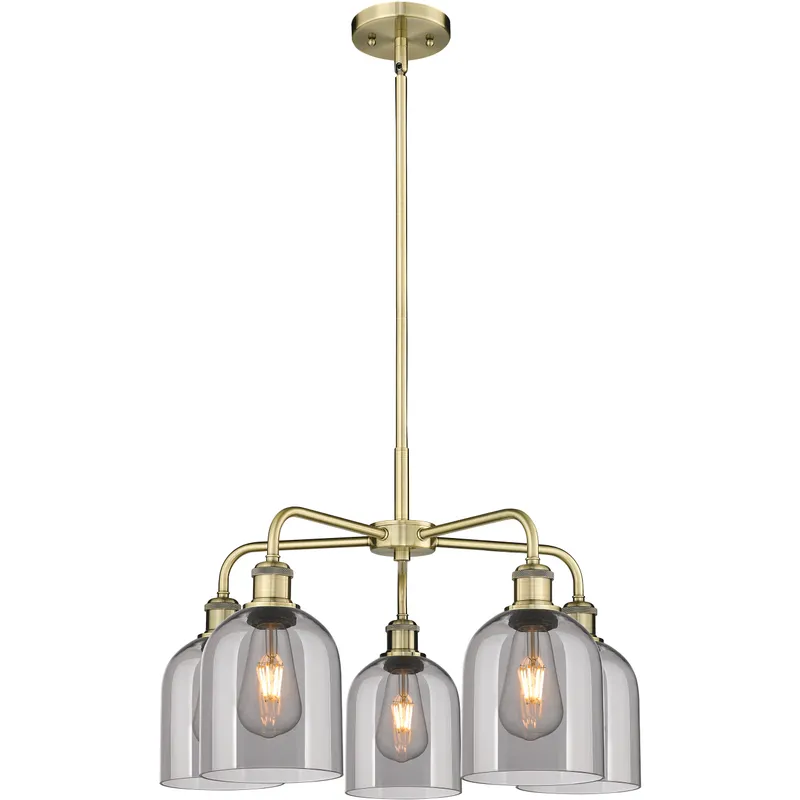 Ballston Bella 5 Light 23.5 inch Antique Brass Stem Hung Chandelier Ceiling Light in Light Smoke Glass