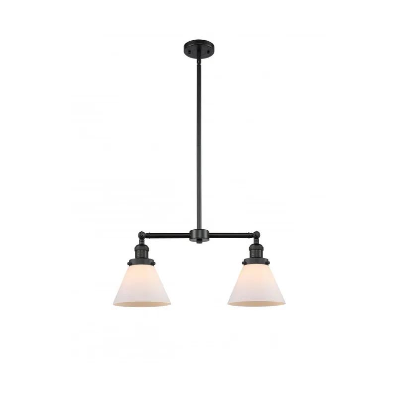 Franklin Restoration Large Cone 2 Light 21 inch Matte Black Chandelier Ceiling Light in Matte White Glass, Franklin Restoration