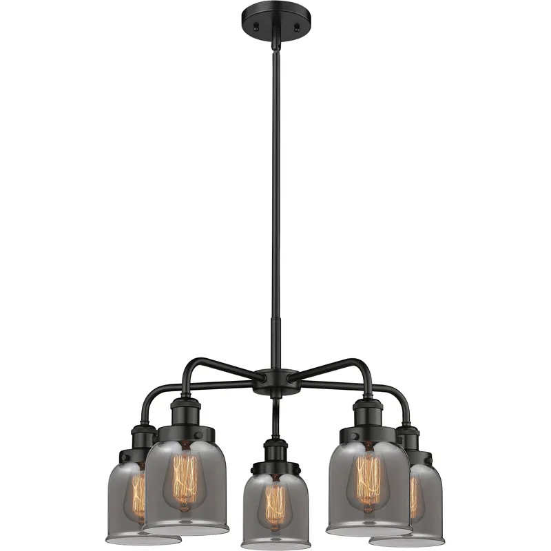 Bell 5 Light 23 inch Matte Black Chandelier Ceiling Light in Light Smoke Glass