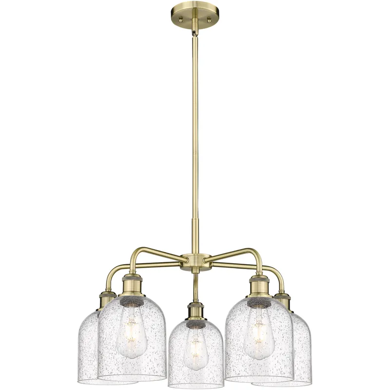 Ballston Bella 5 Light 23.5 inch Antique Brass Stem Hung Chandelier Ceiling Light in Seedy Glass