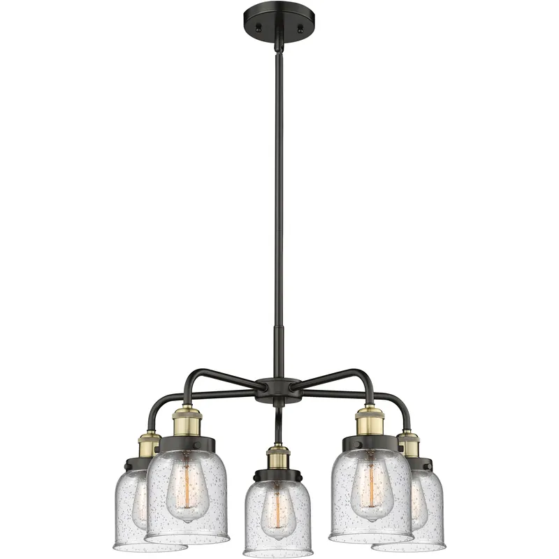 Bell 5 Light 23 inch Black Antique Brass Chandelier Ceiling Light in Seedy Glass