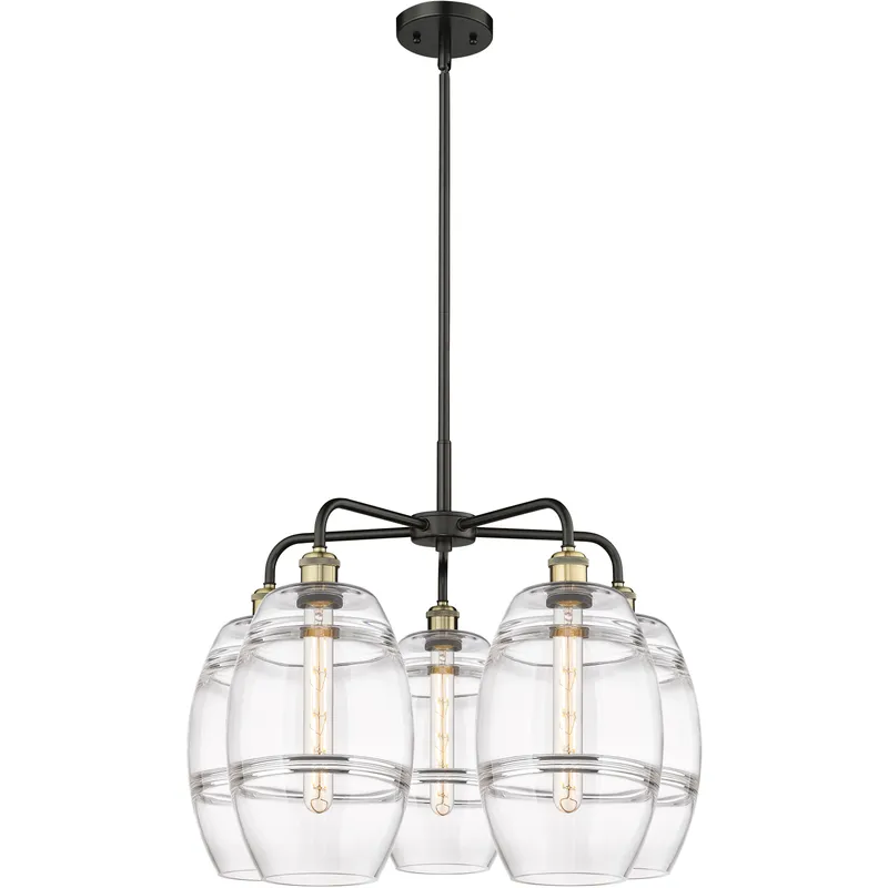 Ballston Vaz 5 Light 26 inch Black Antique Brass Stem Hung Chandelier Ceiling Light in Clear Glass